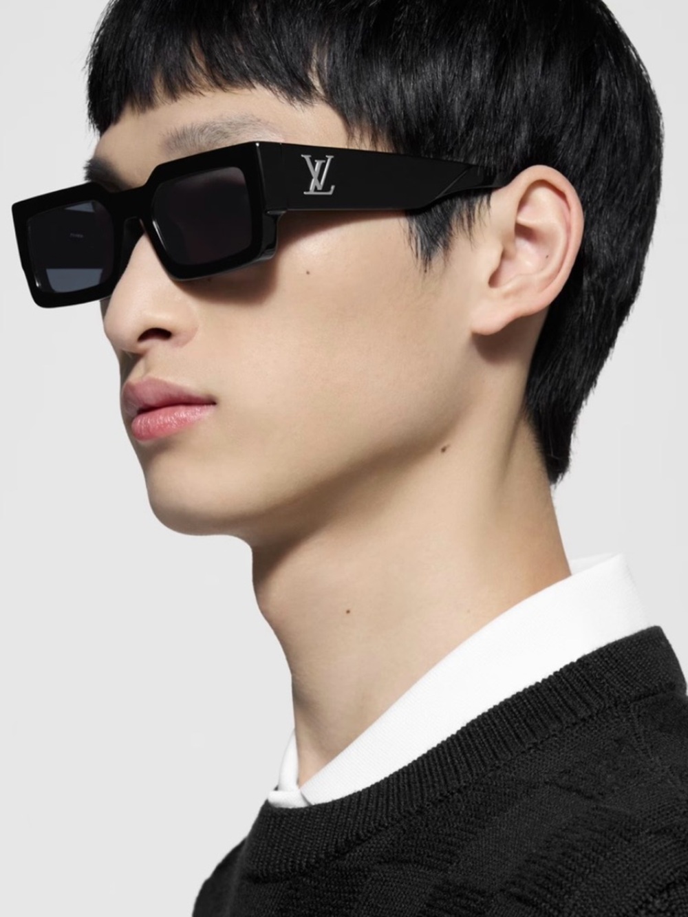 Louis Vuitton Black Clash Low Square Sunglasses with Silver LV Emblem